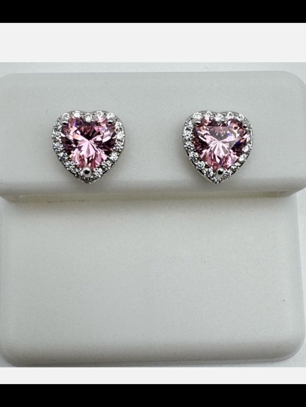 Pink Moissanite And Silver Heart Earings